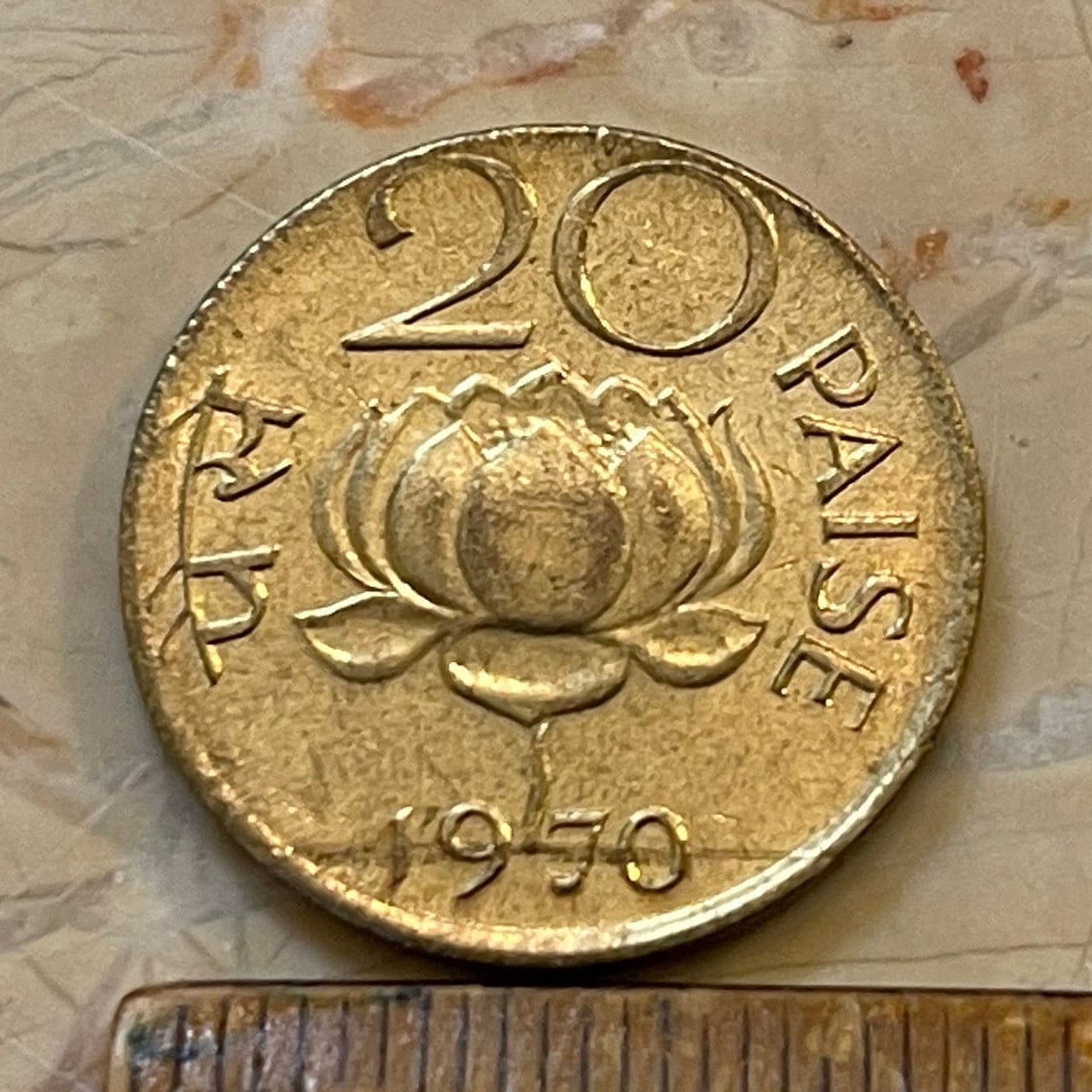 Lotus Blossom & Ashoka Lion Capitol 20 Paise India Authentic Coin Money for Jewelry and Craft Making