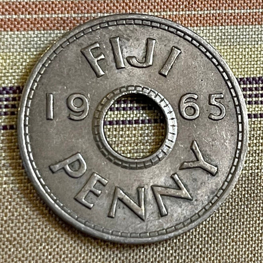Crown Penny w/Hole Fiji 1 Penny Authentic Coin Money for Jewelry and Craft Making