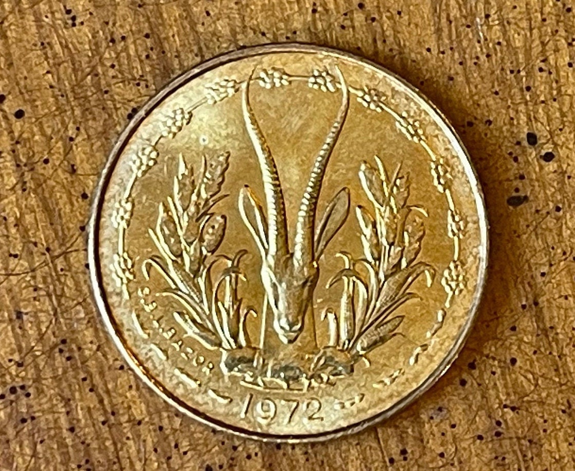 Dama Gazelle 5 CFA Francs & Akan Sawfish Goldweight West African States Authentic Coin Money 5 Francs for Jewelry and Craft Making