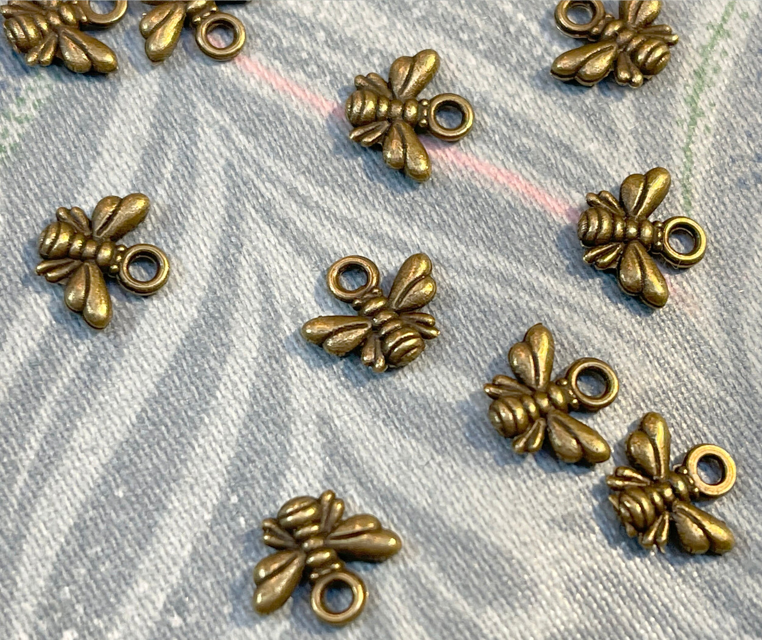 Tiny Bee Charms choice of 2, 6 or 12 - Silver and Bronze tone Honey Bees - Tibetan Silver Charm for jewelry - 10x11mm - solid 3D charm