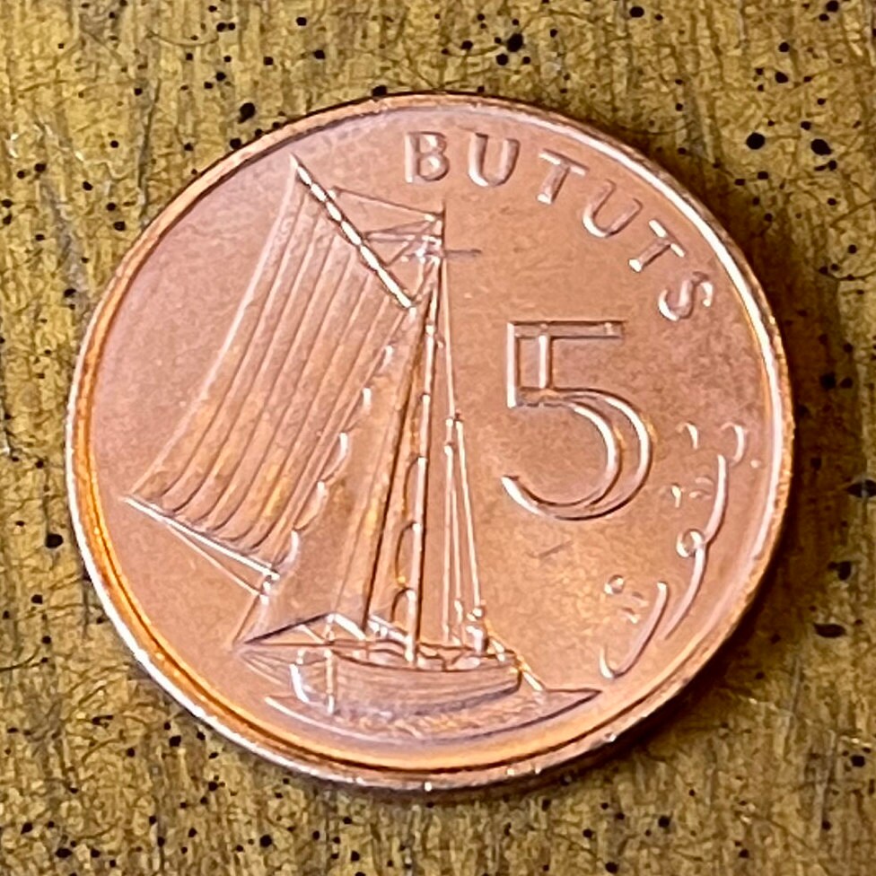 Sailboat 5 Bututs Gambia Authentic Coin Money for Jewelry and Craft Making