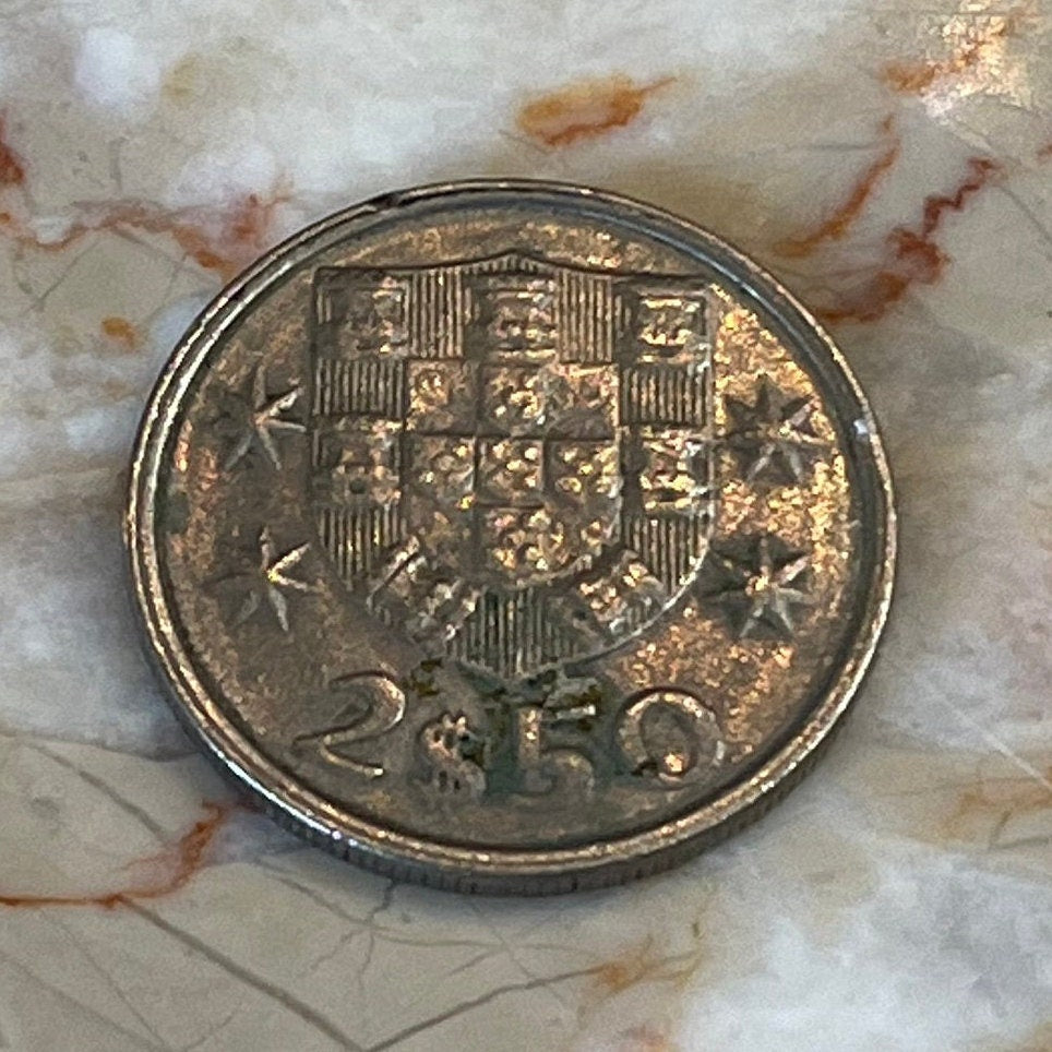 Caravel Ship 2 1/2 Escudos Portugal Authentic Coin Money for Jewelry and Craft Making