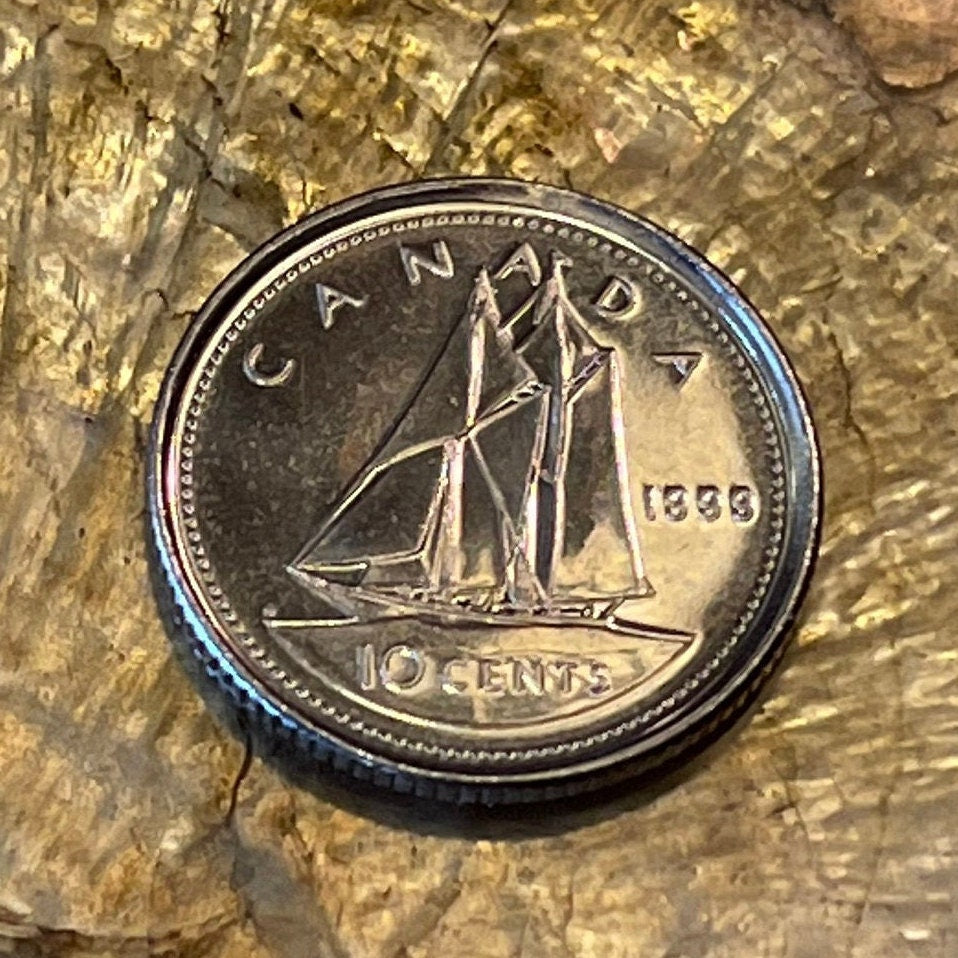 Bluenose Schooner & Queen Elizabeth Canada Ship 10 Cents Dime Authentic Coin Money for Jewelry and Craft Making