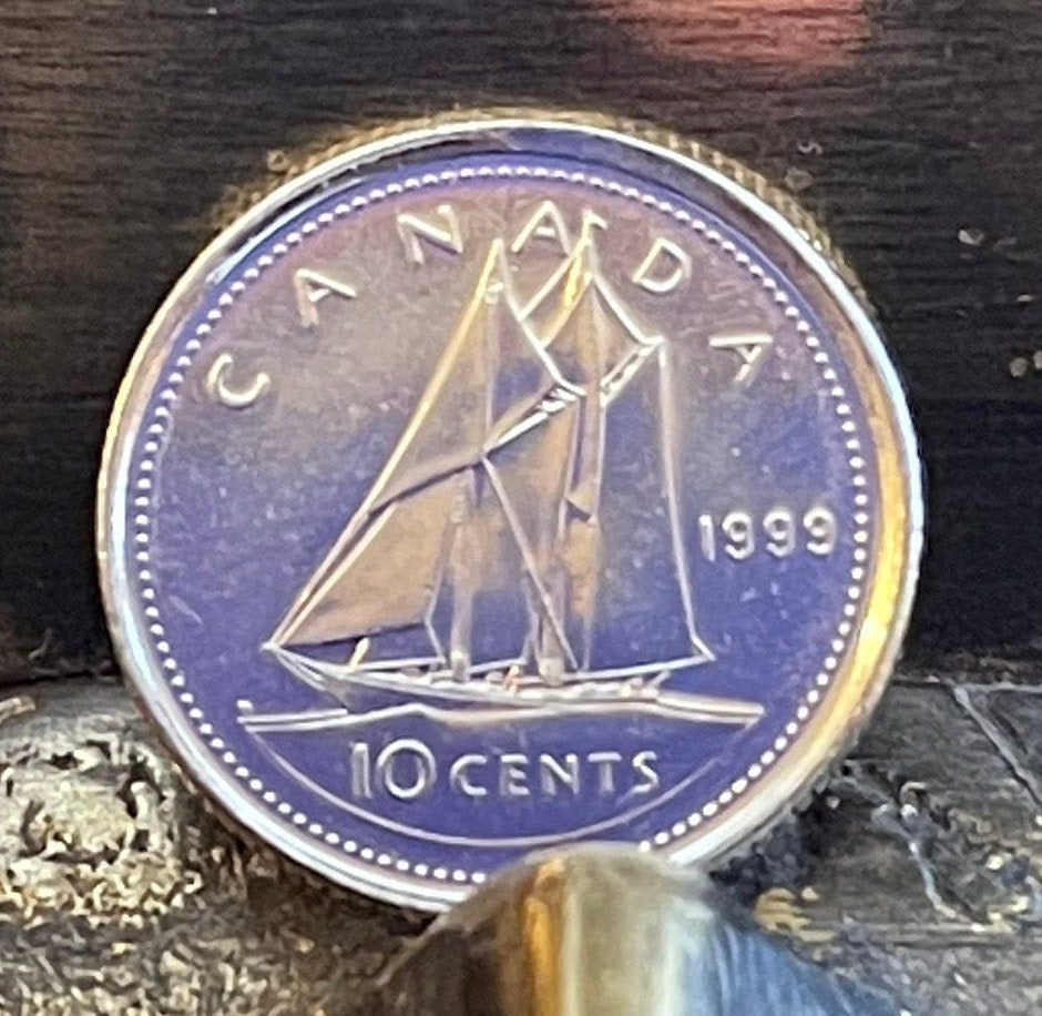 Bluenose Schooner & Queen Elizabeth Canada Ship 10 Cents Dime Authentic Coin Money for Jewelry and Craft Making