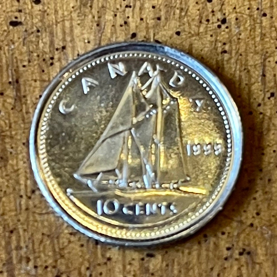 Bluenose Schooner & Queen Elizabeth Canada Ship 10 Cents Dime Authentic Coin Money for Jewelry and Craft Making