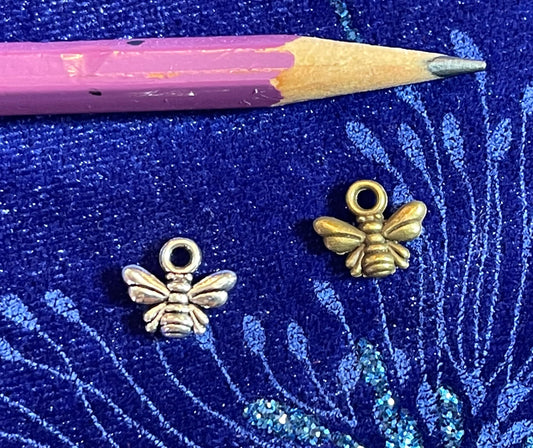 Tiny Bee Charms choice of 2, 6 or 12 - Silver and Bronze tone Honey Bees - Tibetan Silver Charm for jewelry - 10x11mm - solid 3D charm