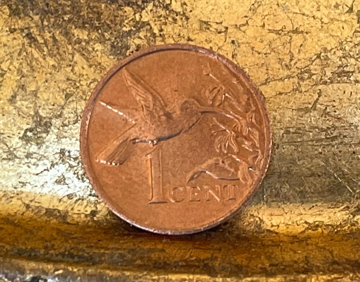 Hummingbird in flight Trinidad Tobago  One Cent Authentic copper Coin - Money for Jewelry and Craft Making - drilled coin - Coin charm