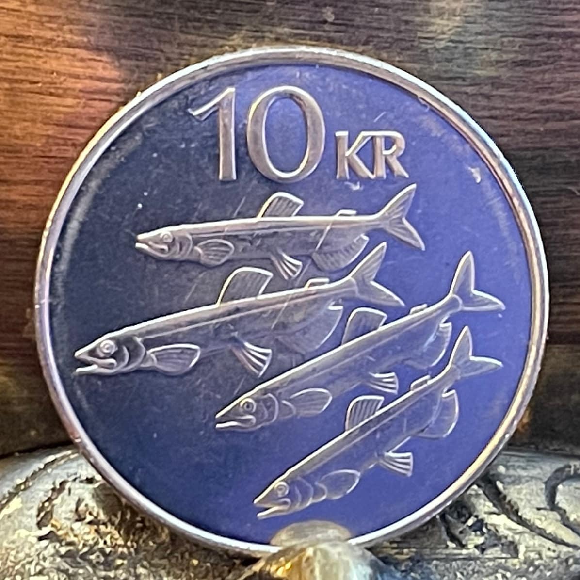 Capelin Fish & Landvaettir 10 Kronur Iceland Authentic Coin Money for Jewelry and Craft Making (Smelt)