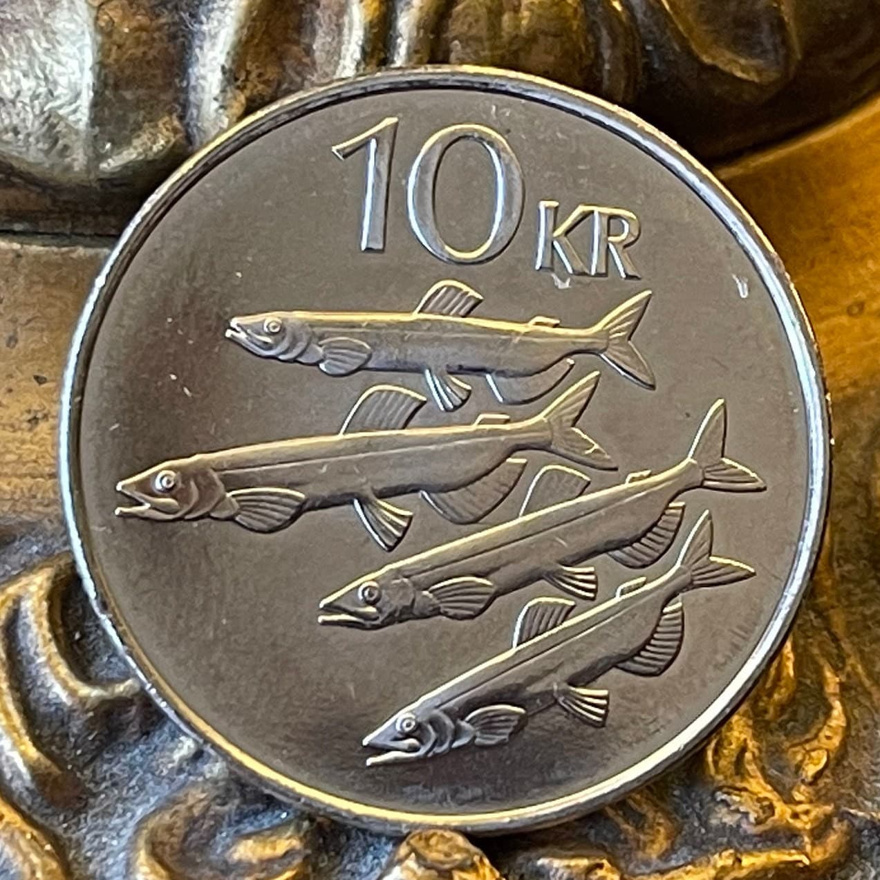 Capelin Fish & Landvaettir 10 Kronur Iceland Authentic Coin Money for Jewelry and Craft Making (Smelt)