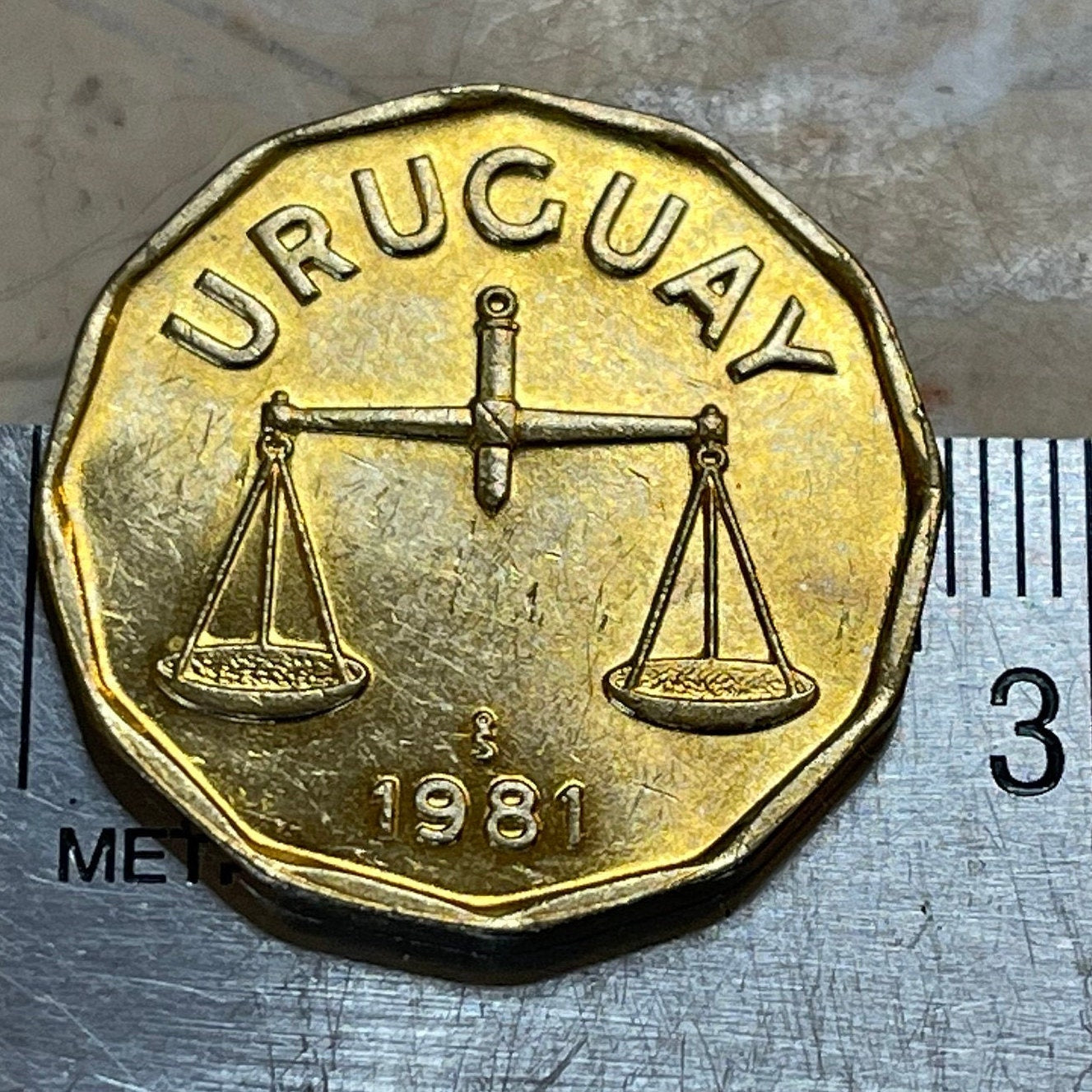 Scales of Justice 50 Centesimos Uruguay Authentic Coin Money for Jewelry and Craft Making (Libra)