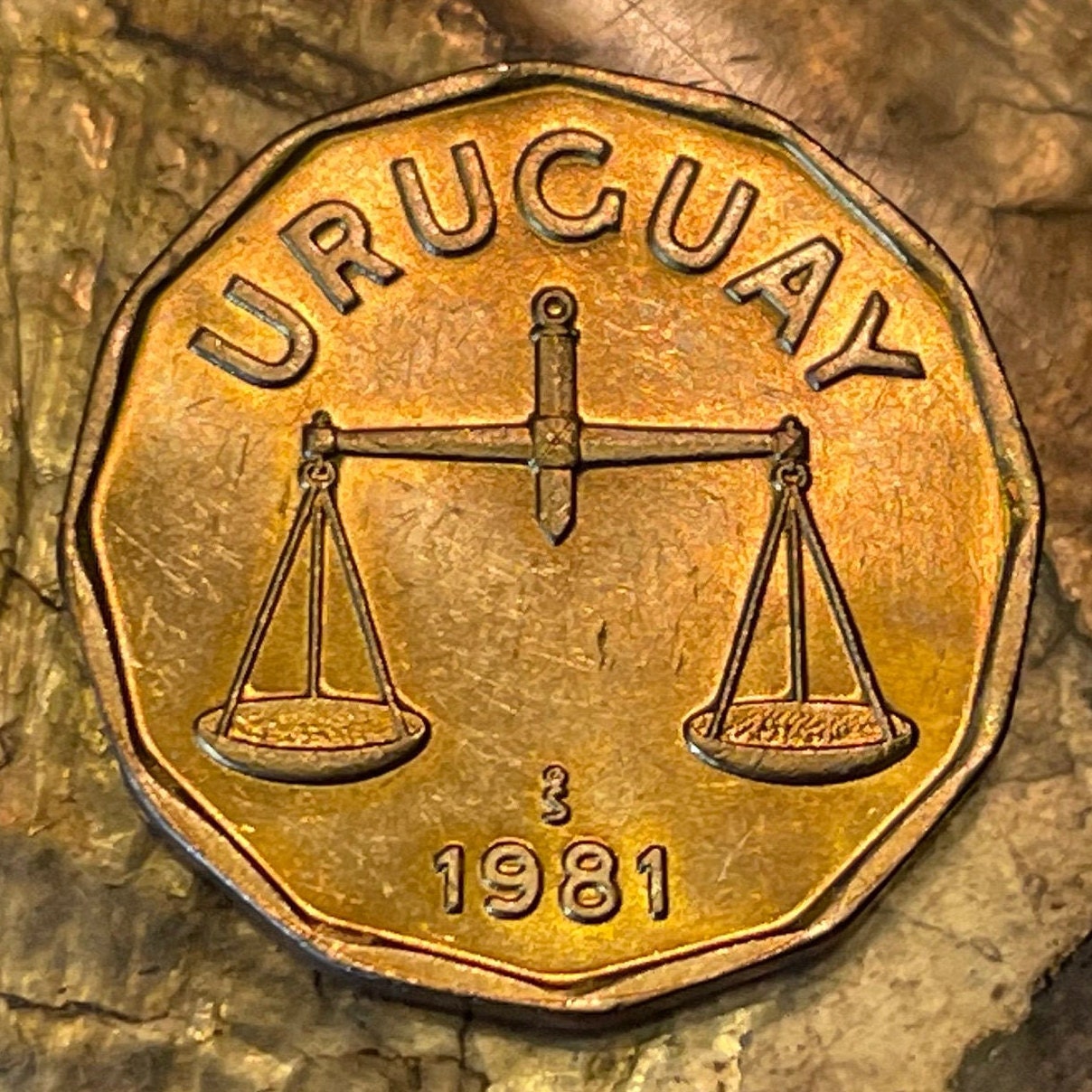 Scales of Justice 50 Centesimos Uruguay Authentic Coin Money for Jewelry and Craft Making (Libra)