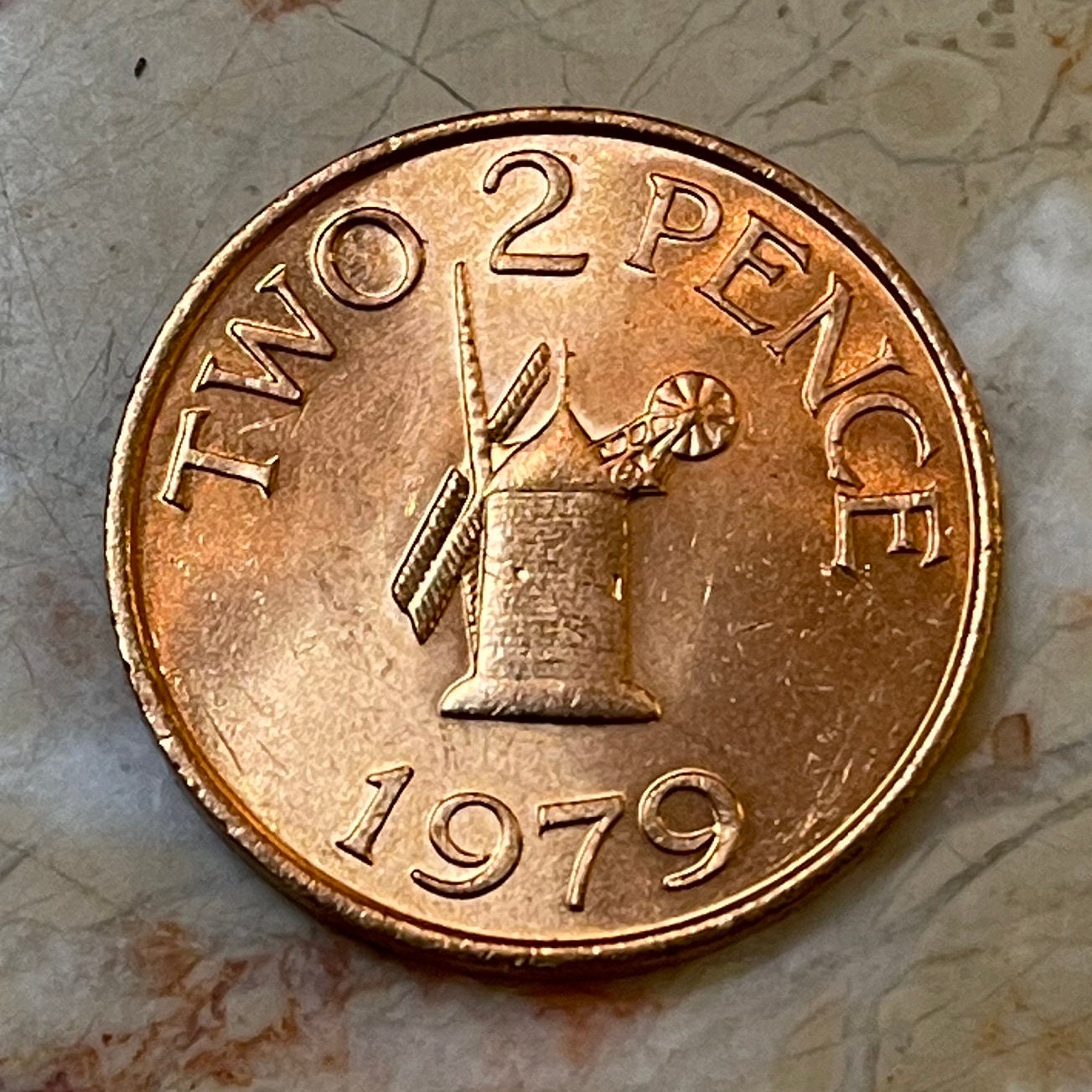 Sark Windmill 2 Pence Guernsey Authentic Coin Money for Jewelry and Craft Making