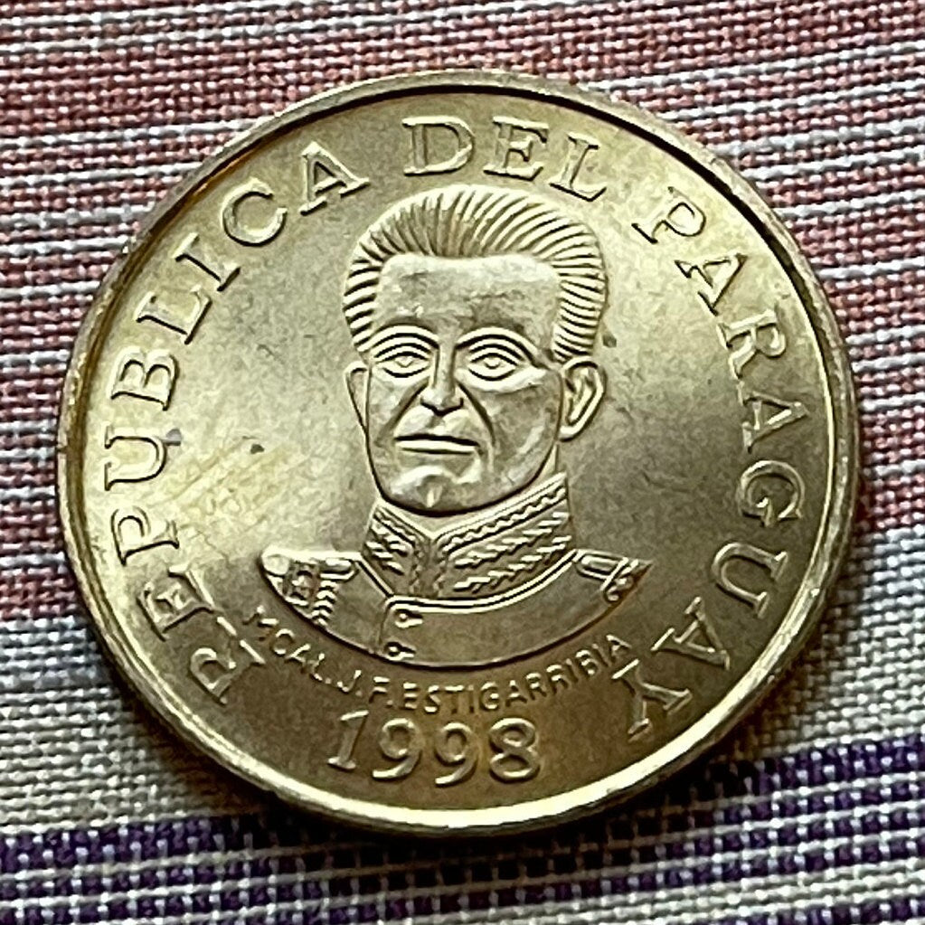 Acaray River Dam Paraguay 50 Guaranies Authentic Coin Money for Jewelry and Craft Making (Marshal José Félix Estigarribia)