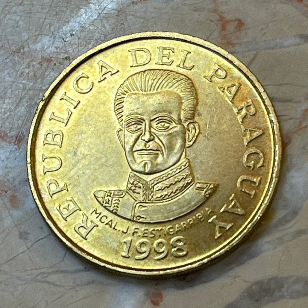 Acaray River Dam Paraguay 50 Guaranies Authentic Coin Money for Jewelry and Craft Making (Marshal José Félix Estigarribia)