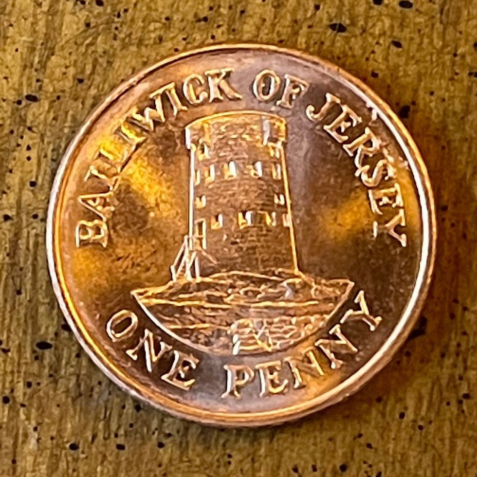 Le Hocq Tower 1 Penny Jersey Authentic Coin Money for Jewelry and Craft Making (Bailiwick of Jersey) (Jersey Round Tower)