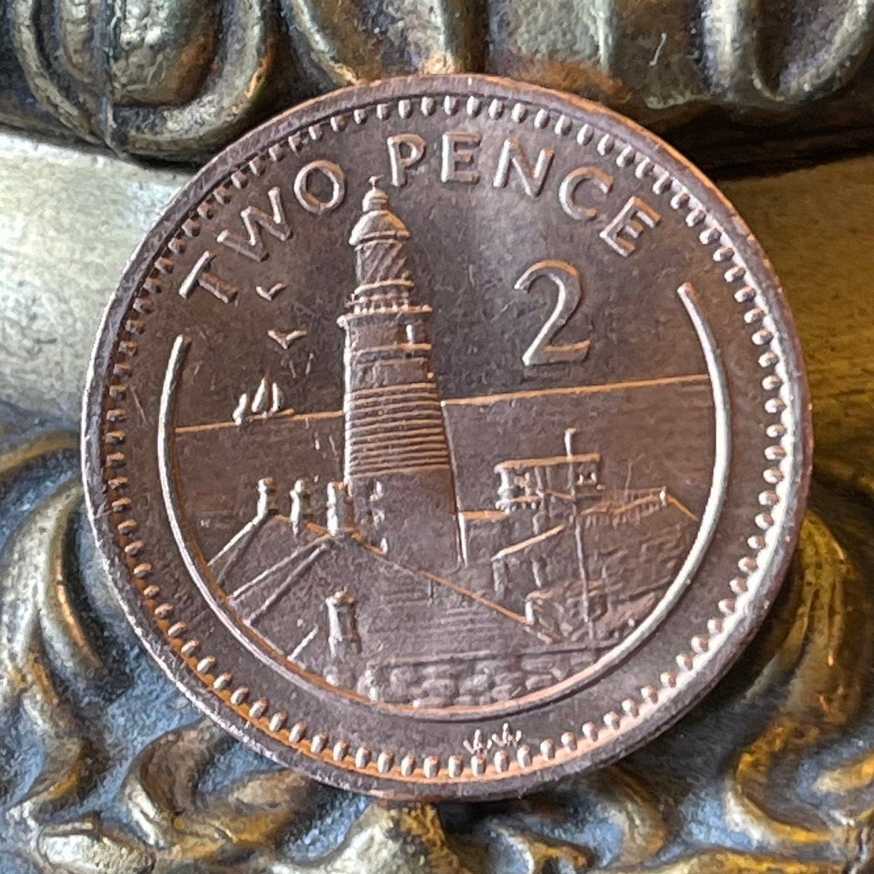 Europa Point Lighthouse Gibraltar 2 Pence Authentic Coin Money for Jewelry and Craft Making