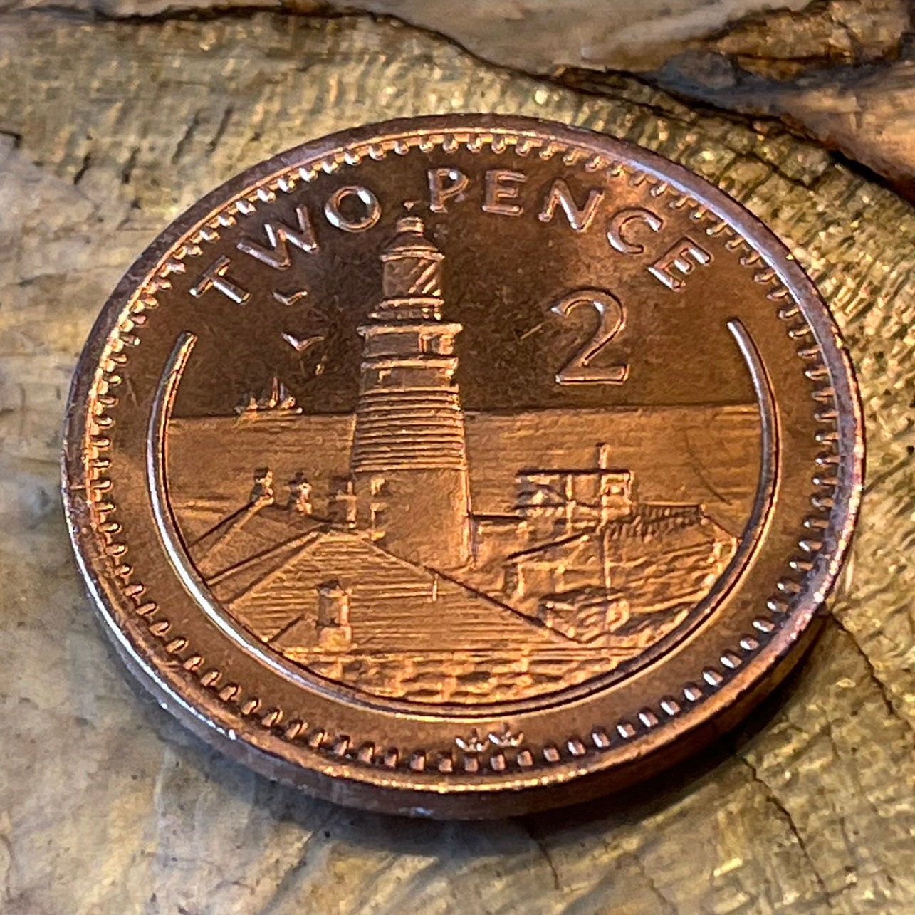 Europa Point Lighthouse Gibraltar 2 Pence Authentic Coin Money for Jewelry and Craft Making