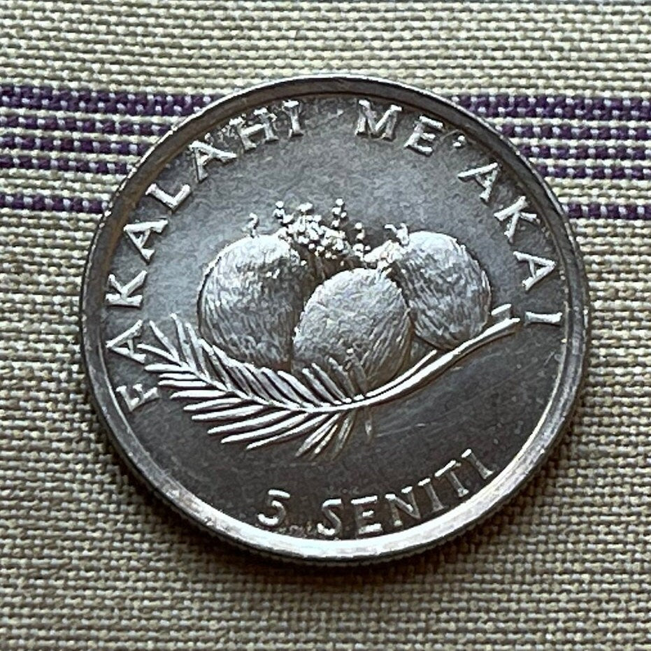 Coconuts & Hen and Chicks 5 Seniti Tonga Authentic Coin Money for Jewelry and Craft Making