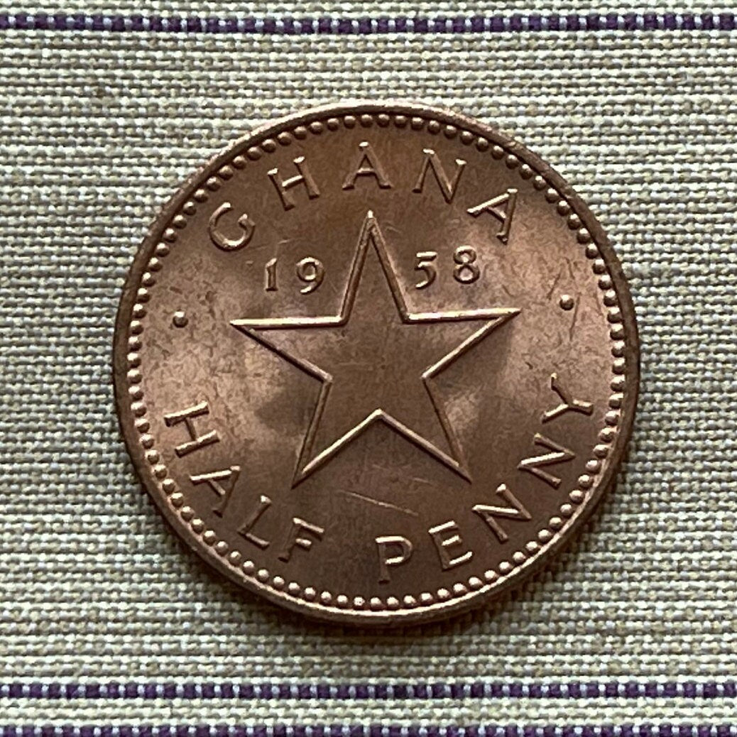 Black Star of Africa & Kwame Nkrumah 1/2 Penny Ghana Authentic Coin Money for Jewelry and Craft Making (Superstar)