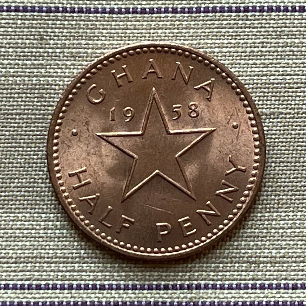 Kwame Nkrumah & Star 1/2 Penny Ghana Authentic Coin Money for Jewelry and Craft Making (Superstar)