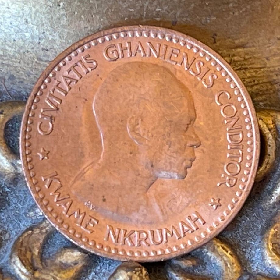 Kwame Nkrumah & Star 1/2 Penny Ghana Authentic Coin Money for Jewelry and Craft Making (Superstar)