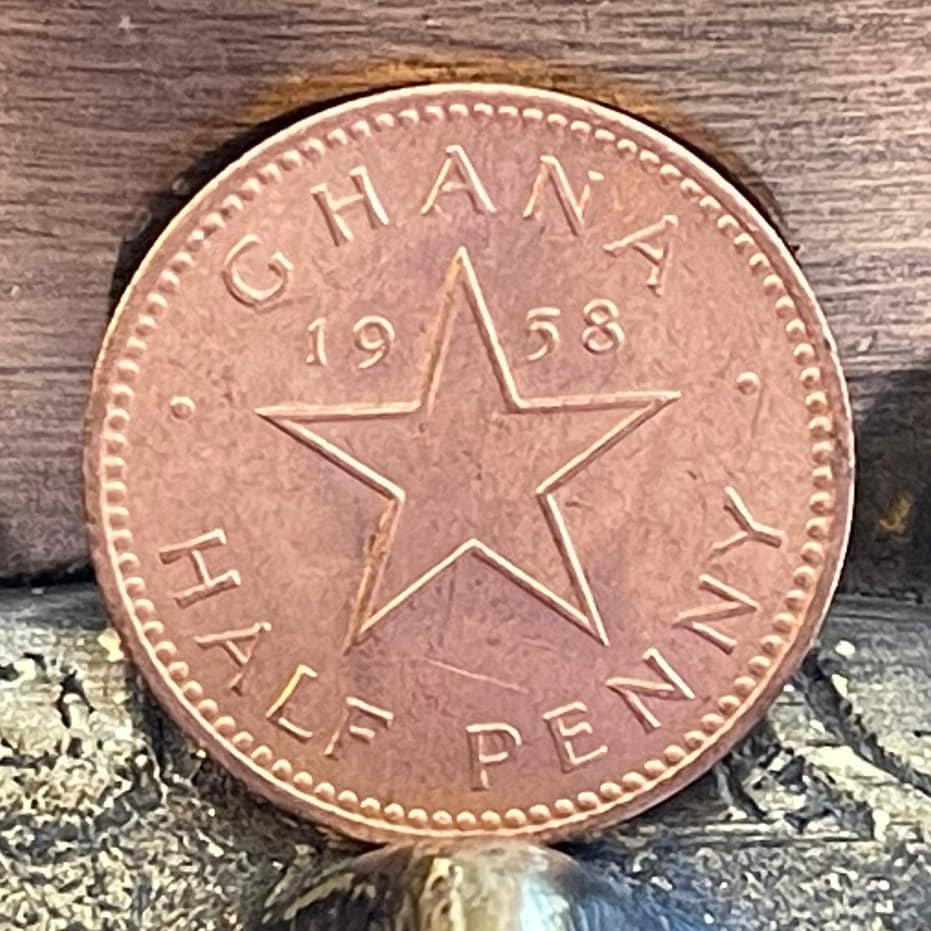 Kwame Nkrumah & Star 1/2 Penny Ghana Authentic Coin Money for Jewelry and Craft Making (Superstar)