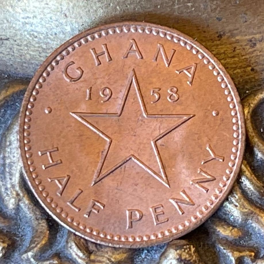 Kwame Nkrumah & Star 1/2 Penny Ghana Authentic Coin Money for Jewelry and Craft Making (Superstar)