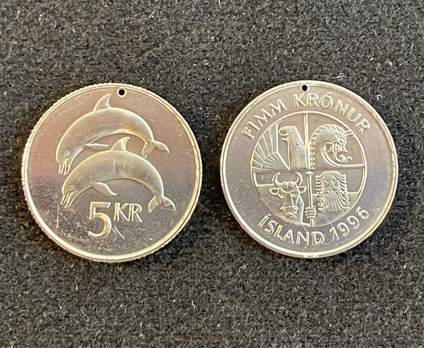Two Dolphins 5 Kronur Iceland Authentic Coin Money for Jewelry and Craft Making