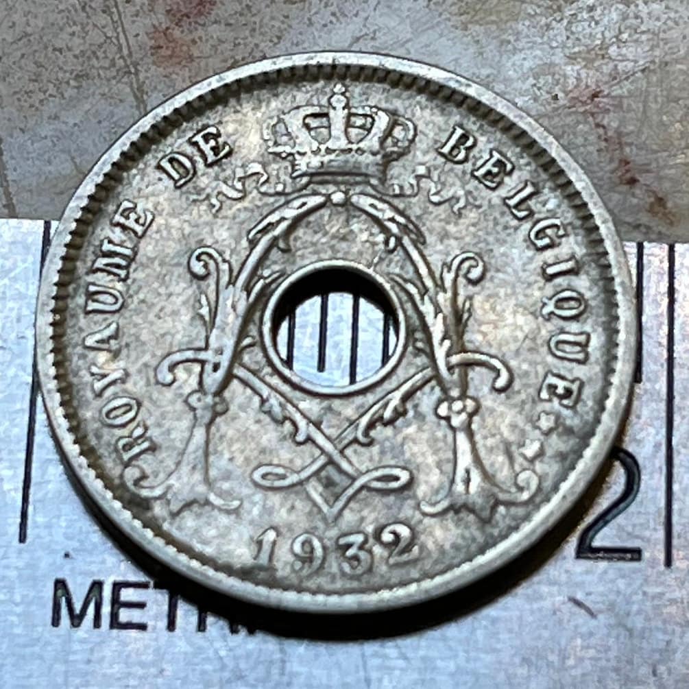 Olive Branch & Hole 5 Centimes Belgium Authentic Coin Money for Jewelry and Craft Making (Peace)