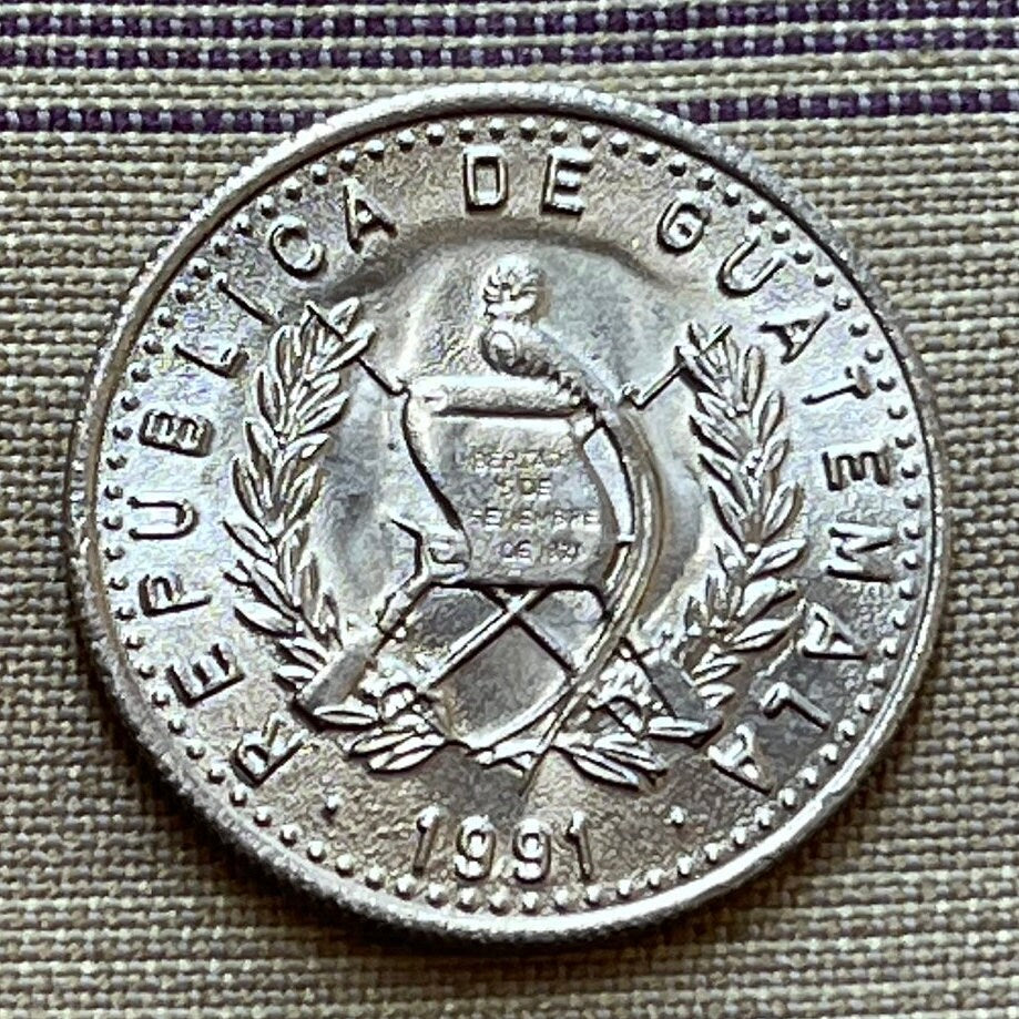 Maya King on Quirigua Monolith 10 Centavos Guatemala Authentic Coin Money for Jewelry and Craft Making