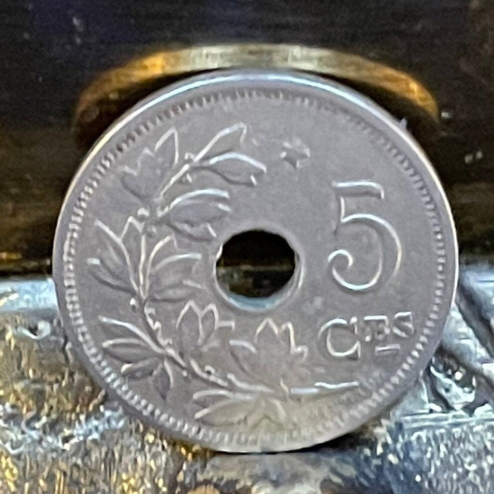 Olive Branch & Hole 5 Centimes Belgium Authentic Coin Money for Jewelry and Craft Making (Peace)