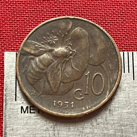 Italian Honeybee & King Victor Emanuel 10 Centesimi Italy Coin Money for Jewelry -- Condition is FAIR
