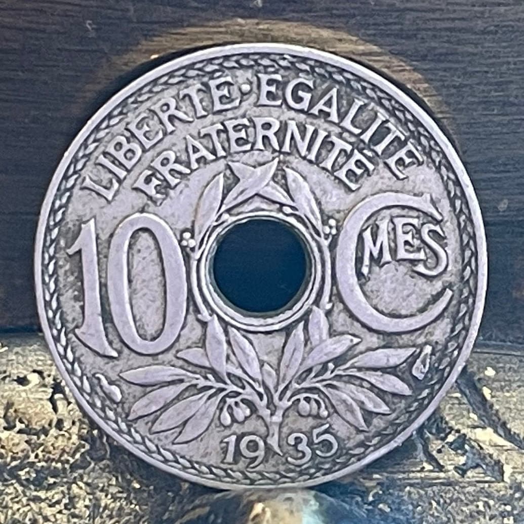 Olive Branch 10 Centimes France Authentic Coin Money for Jewelry and Craft Making (Peace) (Oak Leaves) (Liberty Cap)