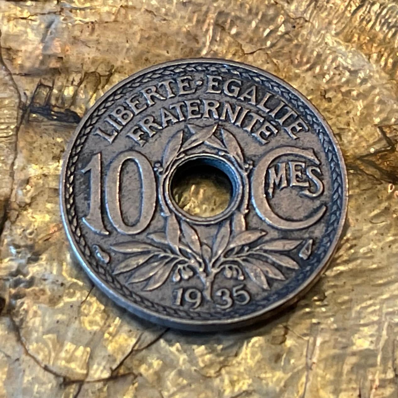 Olive Branch 10 Centimes France Authentic Coin Money for Jewelry and Craft Making (Peace) (Oak Leaves) (Liberty Cap)