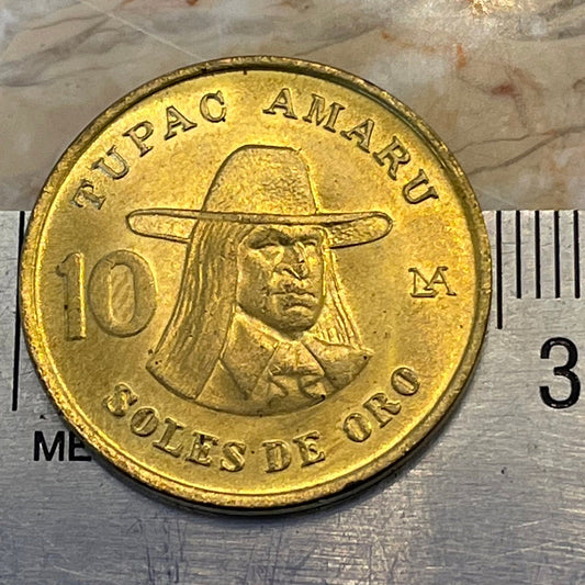 Revolutionary Tupac Amaru II 10 Soles Peru Authentic Coin Money for Jewelry and Craft Making (Indigenous Leader)