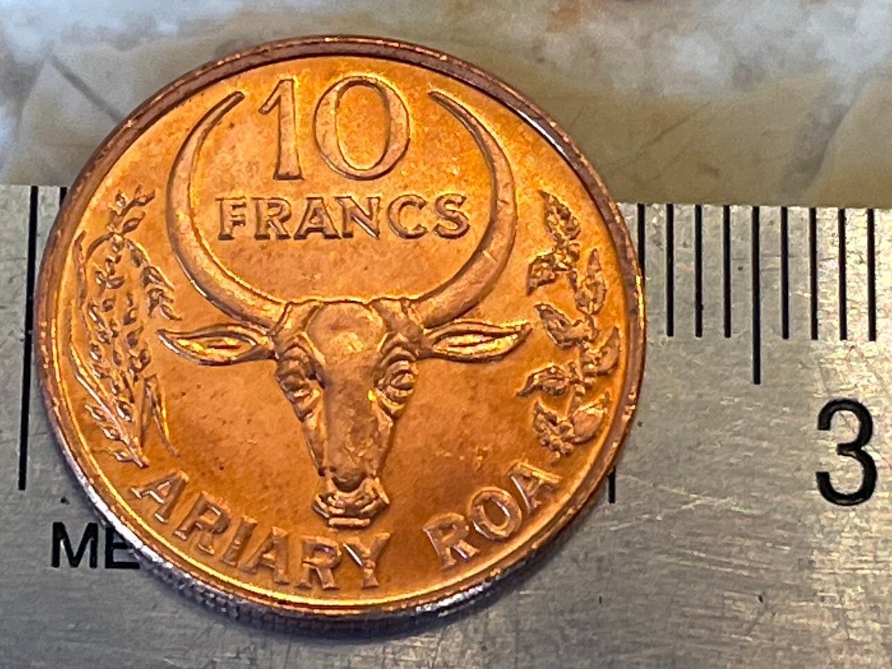 Vanilla and Zebu 10 Francs Madagascar Authentic Coin Money for Jewelry and Craft Making (2 Ariary) (Omby)