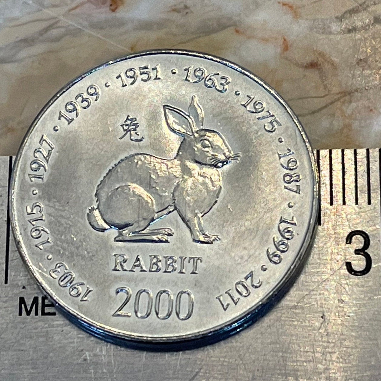 Year of the Rabbit 10 Shillings Somalia Authentic Coin Money for Jewelry and Craft Making (Chinese Zodiac) (African Wild Hare)