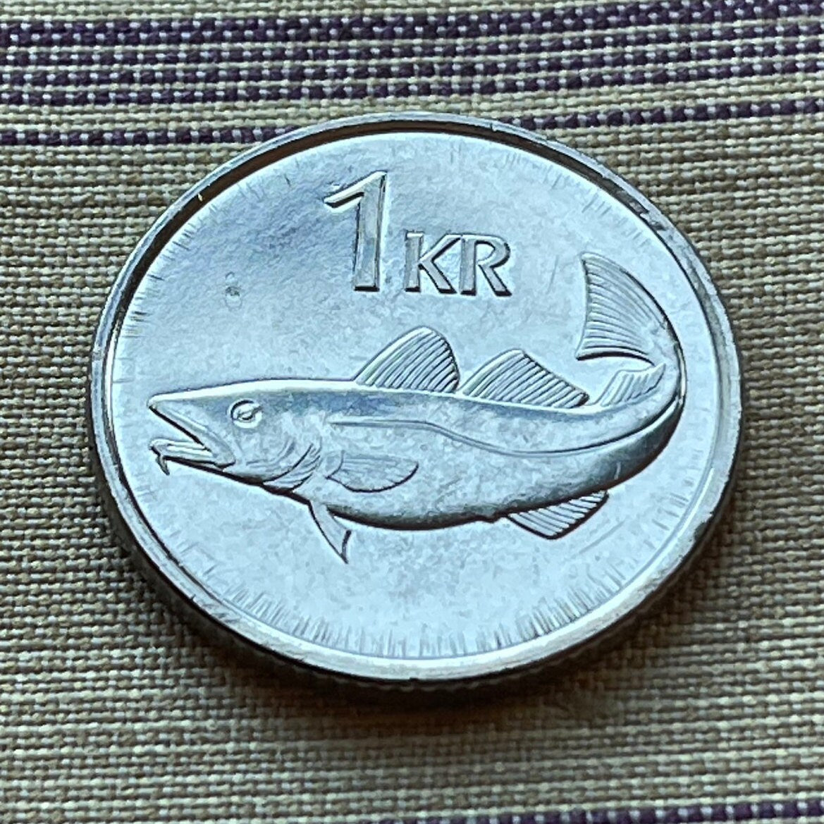 Fish Currency Cod Fish & Giant Bergrisi 1 Krona Iceland Authentic Coin Money for Jew ...