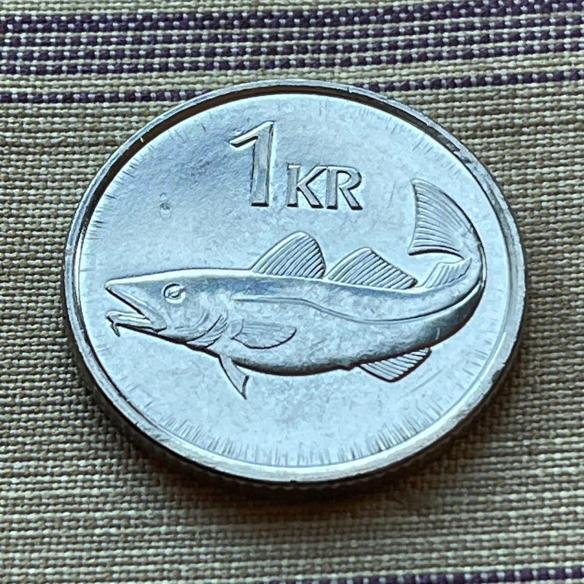 Cod Fish & Giant Bergrisi 1 Krona Iceland Authentic Coin Money for Jewelry and Craft Making