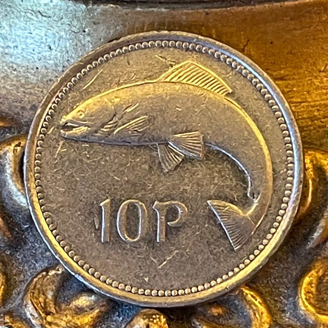 Atlantic Salmon & Harp 10 Pence Ireland Authentic Coin Money for Jewelry and Craft Making