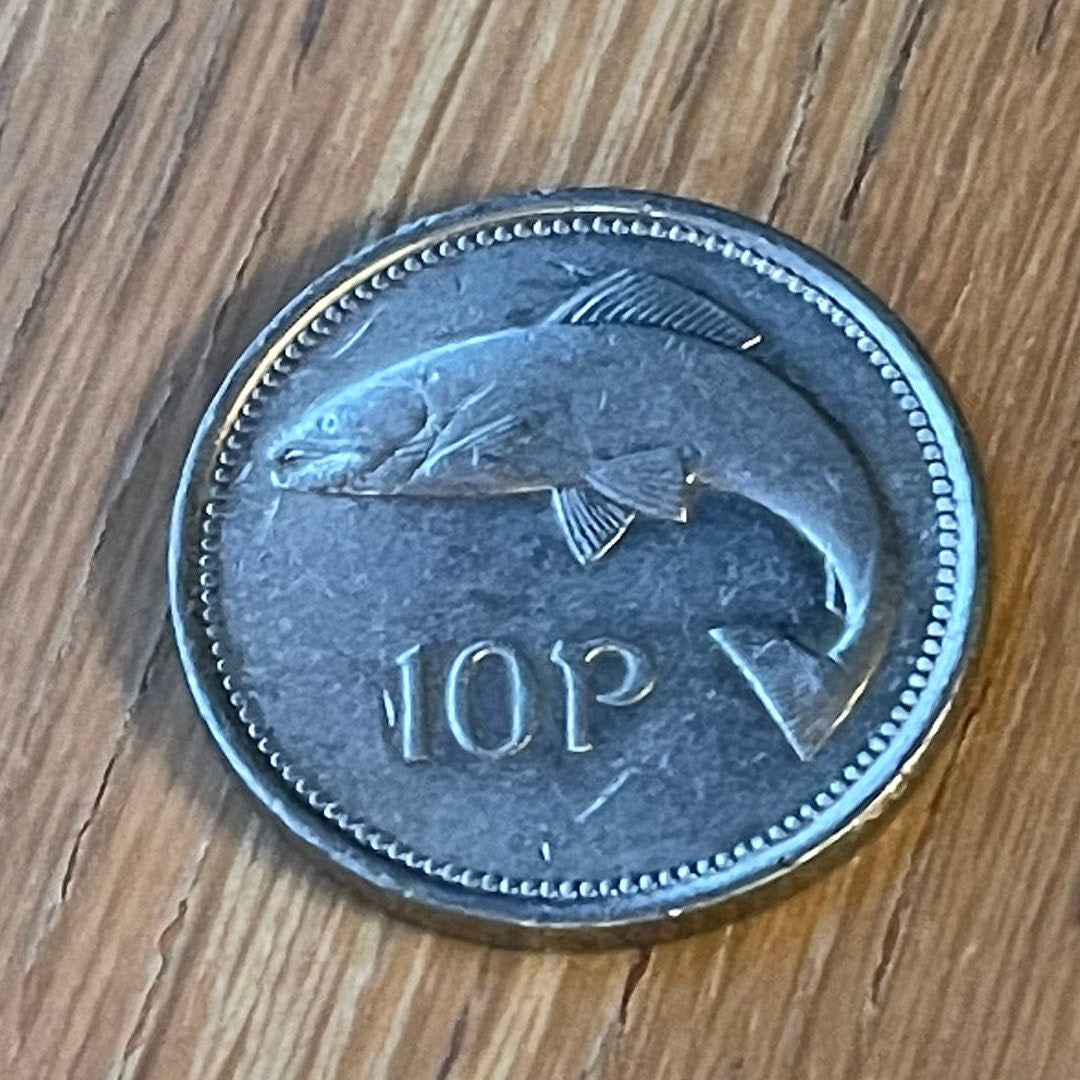 Atlantic Salmon & Harp 10 Pence Ireland Authentic Coin Money for Jewelry and Craft Making