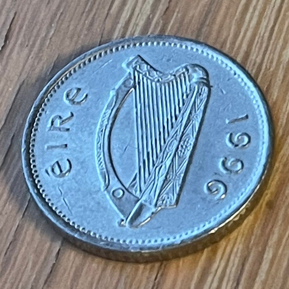 Atlantic Salmon & Harp 10 Pence Ireland Authentic Coin Money for Jewelry and Craft Making