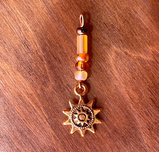 Sun charm gold tone pendant - antique golden charm - boho fashion brass compass - steampunk style - double sided -beaded drop - choose color