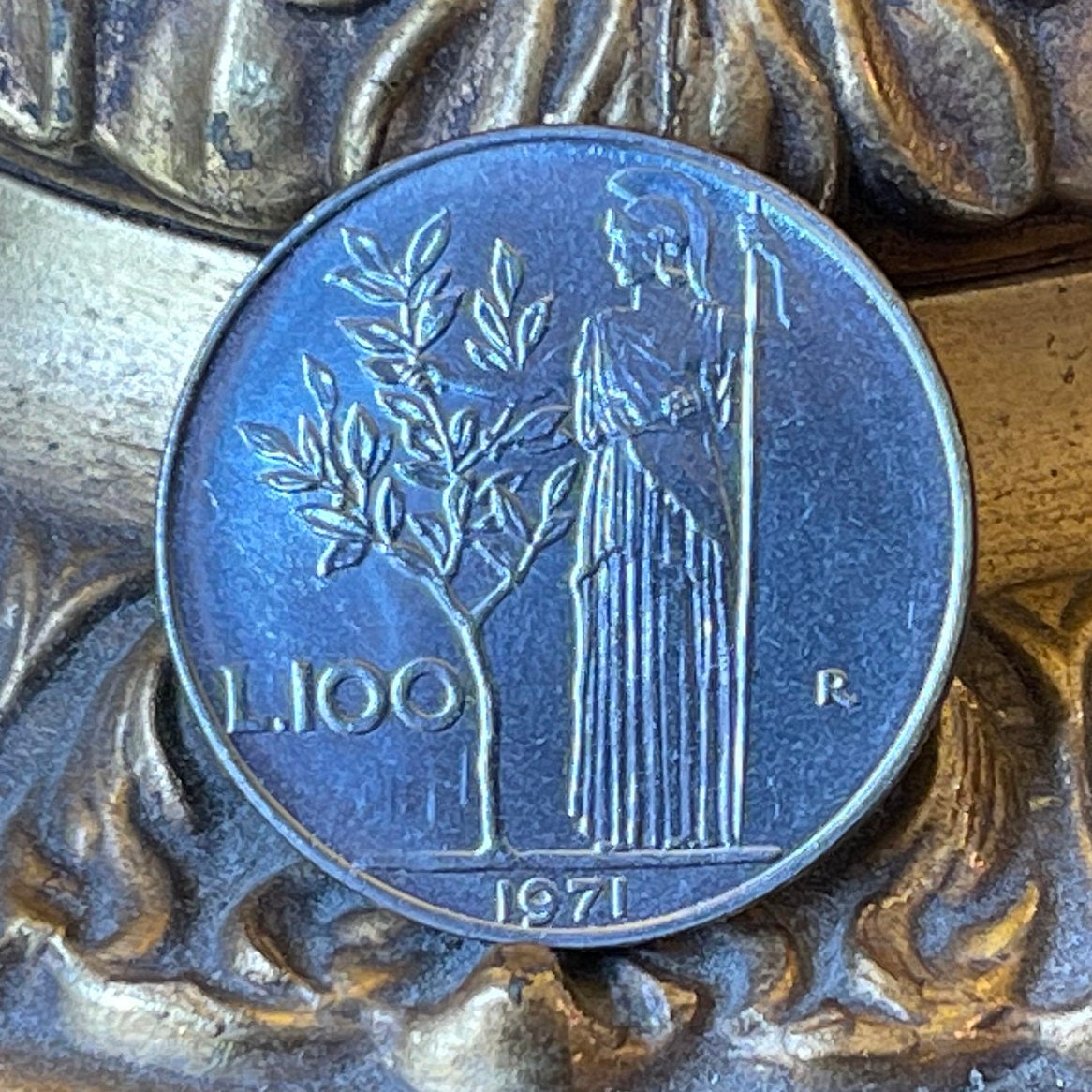 Goddess Minerva & Olive Tree 100 Lire Italy Authentic Coin Money for Jewelry and Craft Making (Goddess Athena)
