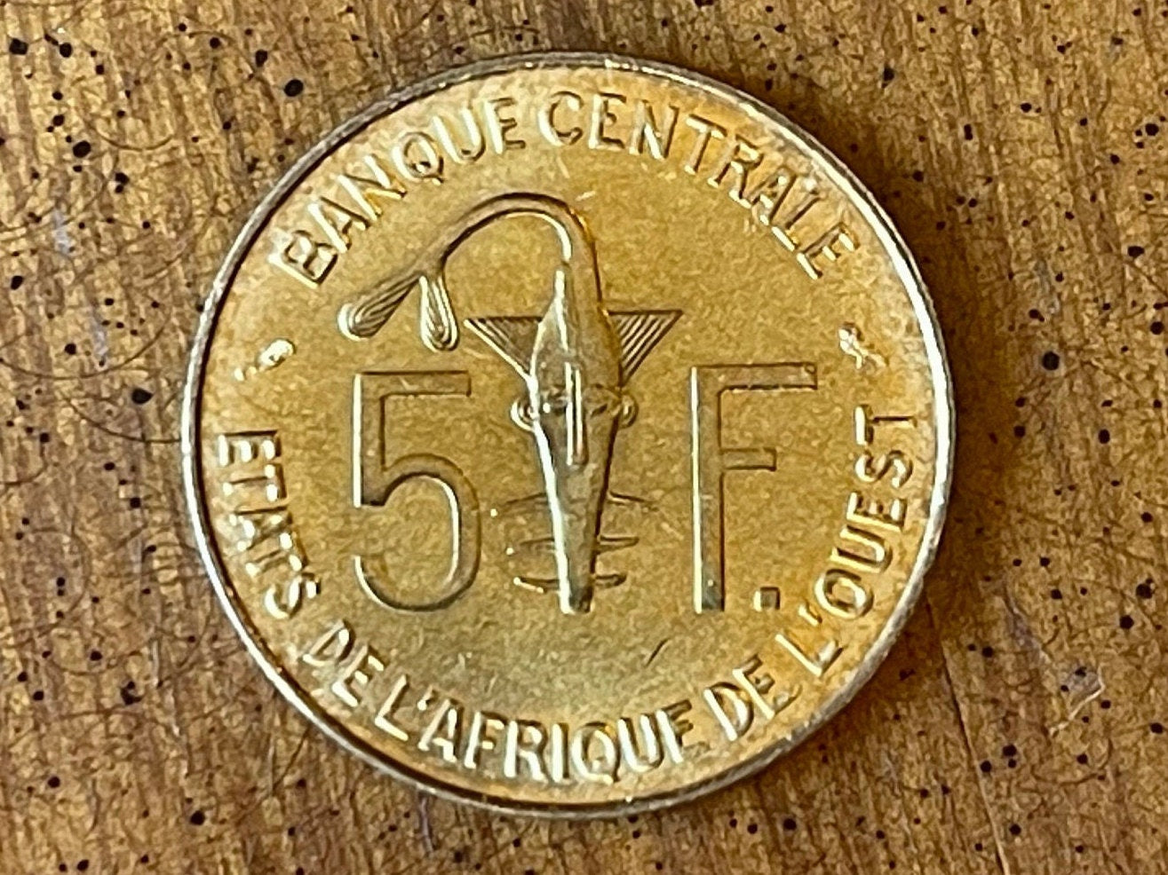 Dama Gazelle 5 CFA Francs & Akan Sawfish Goldweight West African States Authentic Coin Money 5 Francs for Jewelry and Craft Making