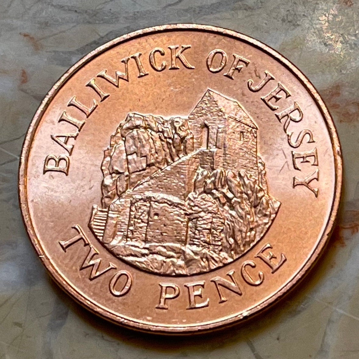 Hermitage of St Helier 2 Pence Jersey Authentic Coin Money for Jewelry and Craft Making (Bailiwick of Jersey)