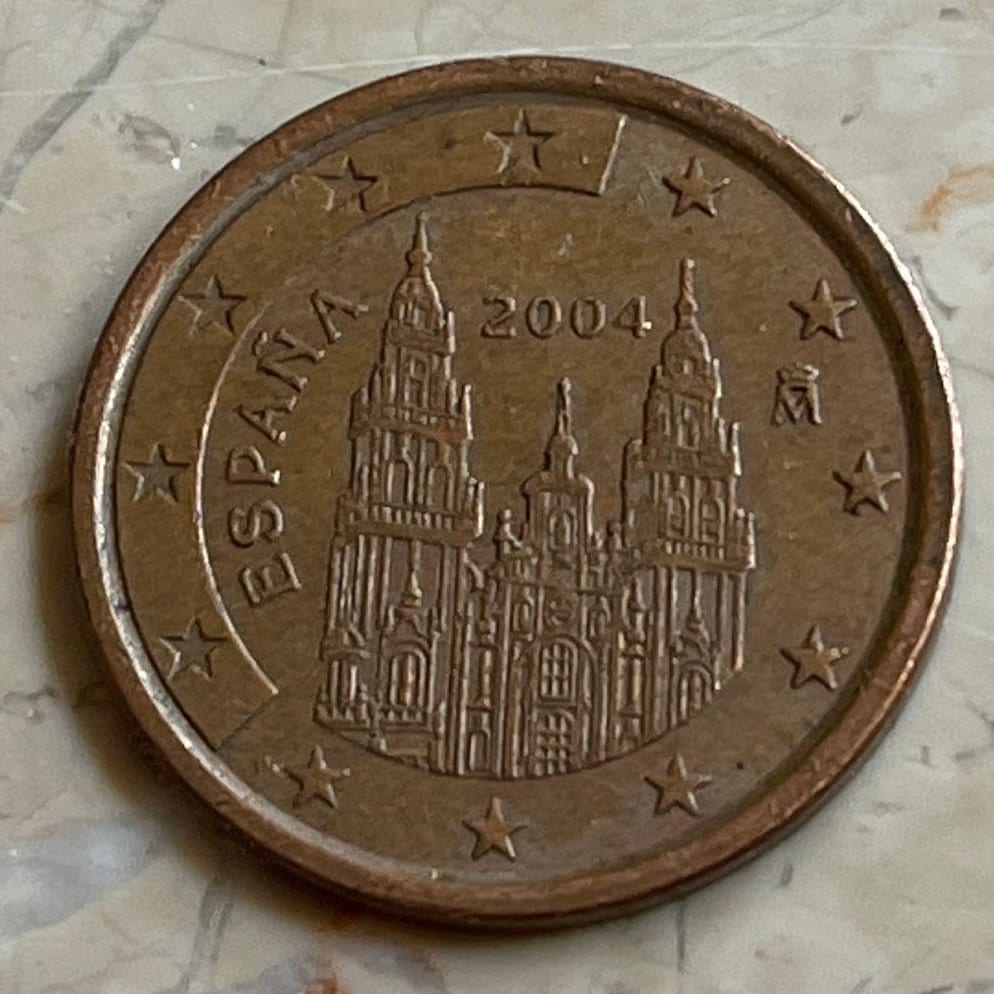 Cathedral Santiago de Compostela Spain Authentic 5 Cents Coin Money for Jewelry and Craft Making