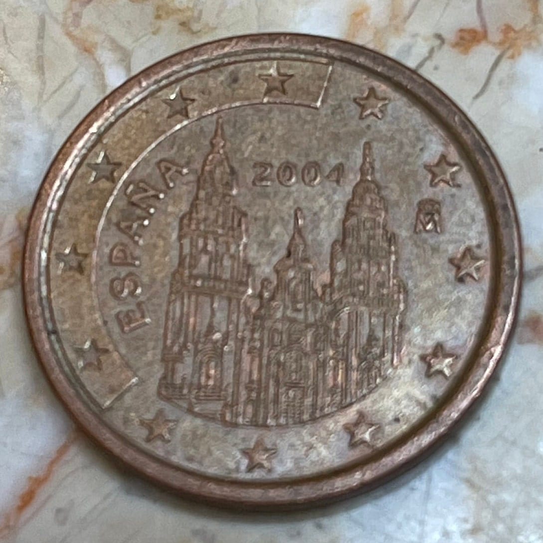 Cathedral Santiago de Compostela Spain Authentic 5 Cents Coin Money for Jewelry and Craft Making