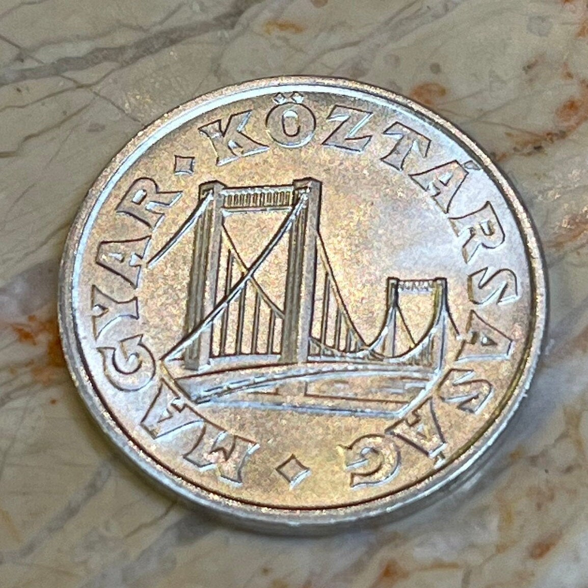 Elizabeth Bridge Hungary 50 Filler Authentic Coin Money for Jewelry and Craft Making (Elisabeth Bridge or Erzsébet Bridge) Budapest