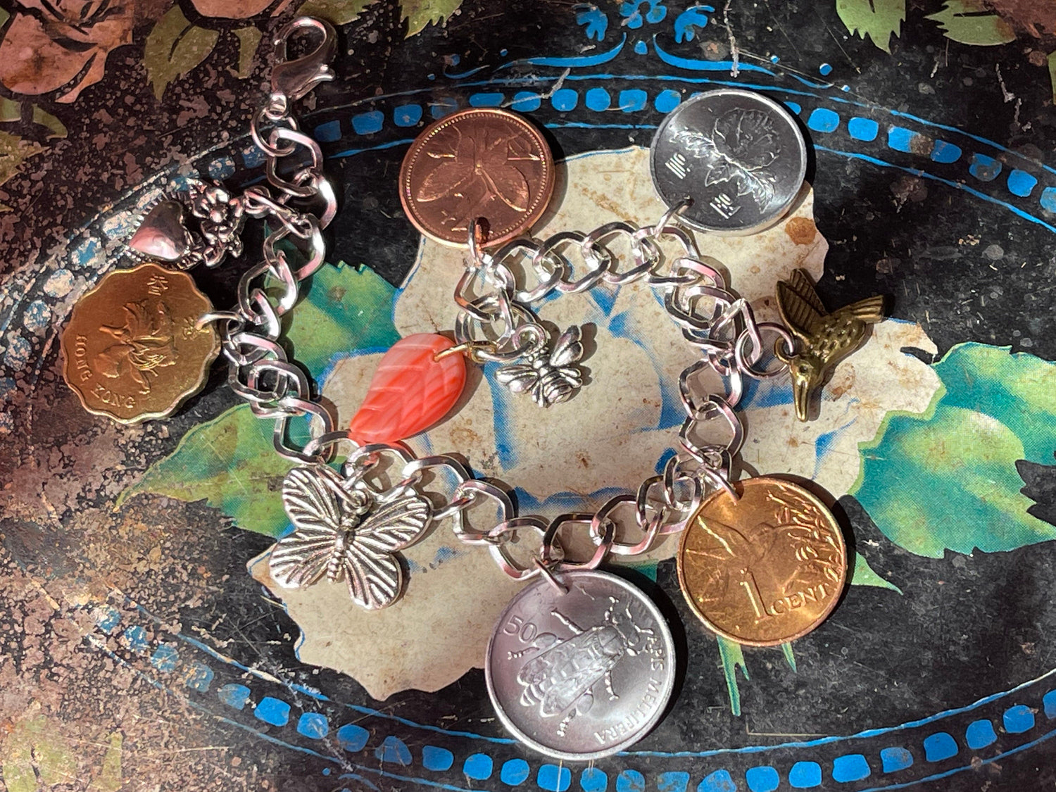 Silver plated adjustable coin charm bracelet w/ lobster clasp - design your own custom coin charm jewelry - made-to-order or kit + findings